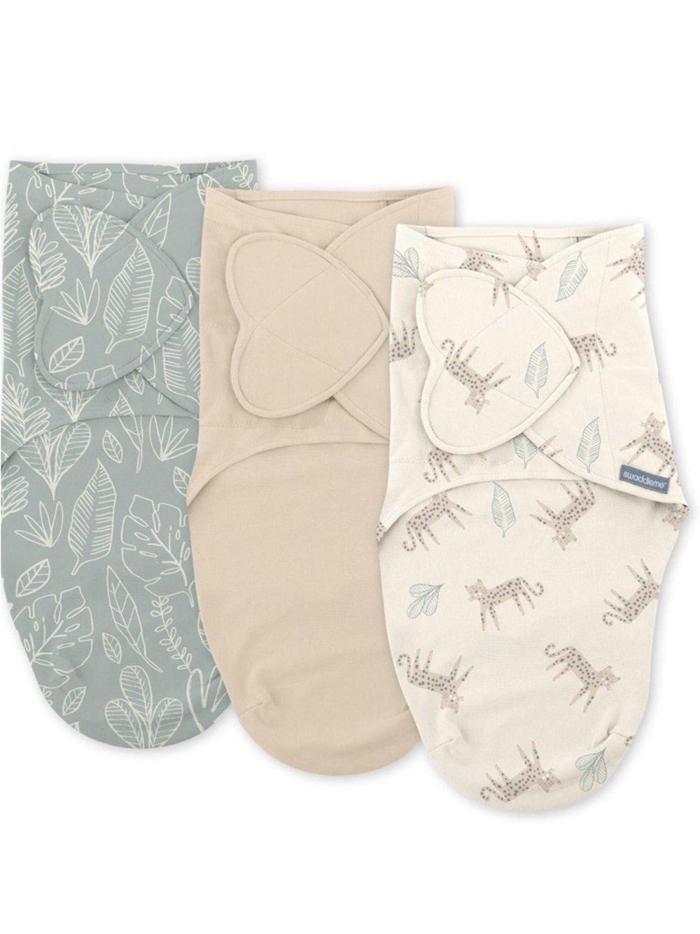 SwaddleMe 3-Pack Baby Swaddles - Leaf, Solid Tan, Leopard Print - Neutral Set